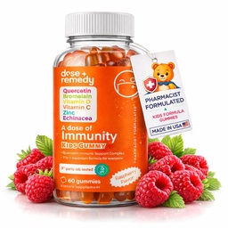 A Dose of Kids Immunity Support Gummies - Daily Immune Booster Supplement Quercetin Gummies for Children with Vitamin B Complex, Vitamin C, Zinc, Vitamin D, Quercetin Bromelain, Echinacea - 60 Count