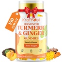 5 Month Supply Turmeric and Ginger Gummies with Black Pepper, Fermented Turmeric for Joint Comfort & Mobility, Sugar-Free with Vitamin D3 + K2, Natural Peach Flavor – 150 Gummies