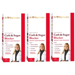 Dr. Stephanie's Mealtime Carb & Sugar Blocker - Reduce Digested Carbs, Sugars, & Calories, Stimulant-Free (3 Pack)
