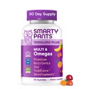 SmartyPants Toddler Multivitamin Gummies, Omega 3 (DHA/EPA), Vitamins D3, C, Vitamin B12, B6, A, K & Zinc, Biotin, Gluten Free, Three Fruit Flavors, 60 Count (30 Day Supply)