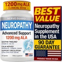 Neuropathy Support Supplement with 1200 mg Alpha Lipoic Acid to Fortify Nerves in Fingers Hands Toes & Feet – 1200mg ALA, Vitamins B12 B6 & B1, Magnesium – 30 Capsules