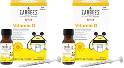 Zarbee's Vitamin D Drops for Infants,400IU (10mcg) Baby & Toddler Liquid Supplement,Newborn & Up,Dropper Syringe Included,0.47 Fl Oz,(Pack of 2)