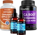 5-in-1 Ceylon Cinnamon (120ct), 4-in-1 Biotin Collagen Keratin Saw Palmetto (2 fl oz - 2 Pack) & 6-in-1 Maca Root Ashwagandha (120ct) Bundle - Energy, Mood, Hair, Skin & Immune Support Supplement