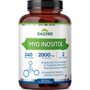 Zazzee Myo-Inositol Capsules, 2000 mg per Serving, 240 Vegan Capsules, Ideal Dosage for 40:1 Ratio, Certified Kosher, Hormone Balance & Healthy Ovarian Function Support, Non-GMO, Made in the USA