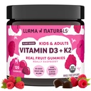 Llama Naturals Vitamin D3 K2 Gummies for Adults and Kids, Vegan, Organic, Vitamin D Gummies, Real Fruit Gummy Vitamins, No Added Sugar Cane, Raspberry, 120 Ct