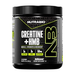 NutraBio Creatine + HMB- Creatine Monohydrate with HMB Powder for Muscle Growth, Increased Strength- 30 Servings (Unflavored)