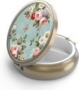 Pill Case Pill Box with Mirror Retro 3 Compartment Small Pill Case for Purse or Pocket Bronze Small Roud Pill Box or Vitamins, Fish Oil, Supplements, Pill Containe Travel Gifts（Retro Green Floral）