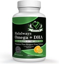 Halalways Omega + DHA Gummies - Triple Strength Omega 3 Fish Oil Gummy Vitamins with DHA Fatty Acids, Nature's Heart Health, Orange & Lemon Flavor Certified Halal Supplement