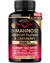 NUTRAHARMONY D-Mannose 2000mg with Cranberry & Hibiscus - Clinically Tested Strength for Urinary Tract Health - Supplement for Women - Bladder, Liver & Microflora Support - Vegan, 180 Capsules