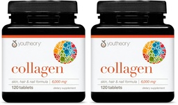 Youtheory Advanced Collagen - 6,000 mg - with Vitamin C - for Hair, Skin & Nails* - Collagen Supplements for Women and Men - 120 Tablets (Pack of 2)