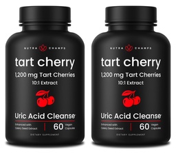 NutraChamps Organic Tart Cherry Extract Capsules - Made from Montmorency Tart Cherry Concentrate, Celery Seed & Bilberry - Supports, Sleep, Uric Acid Levels & Joint Health - 120 Vegan Capsules