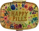 Happy Pills Pill Organizer Cute Metal Pill Case Travel Friendly Portable Compact Pill Box Pill Container to Hold Tylenol/Vitamins/Fish Oil/Supplements/Meds/Tablet for Purse/Pocket