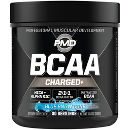 PMD Sports BCAA Charged Delicious Amino Acid Drink Mix for Performance, Recovery, Endurance, and Hydration - Increase Muscle Function for Workout and Daily Energy – Blue Snow Cone (30 Servings)