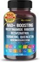 NAD+ Boosting Trans-Resveratrol Turmeric Quercetin Rosemary Bilberry Sage Green Tea Oregano Nettle Milk Thistle Black Pepper -150 Capsules- Made in USA