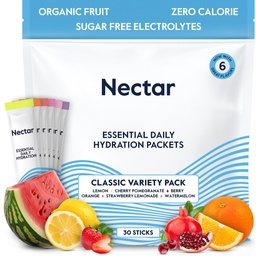 Nectar Hydration Packets - Electrolytes Powder Packets - Sugar Free & 0 Calorie - Organic Fruit Liquid Daily IV Electrolytes Powder for Dehydration Relief and Rehydration (Variety 30 Pack)