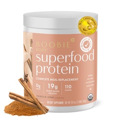 Boobie Body Superfood Protein Pregnancy and Postpartum Meal Replacement Shake, Vanilla Chai Flavor | 19g Protein | Safe for Lactation & Motherhood | Organic, Vegan, Zero Sugar, 1 Tub (20 Servings)