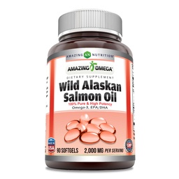 Amazing Omega Wild Alaskan Salmon Oil 2000mg Per Serving Softgels Supplement (90)