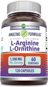 Amazing Formulas L-Arginine/L-Ornithine 1500 Mg Per Serving, Capsules | Non-GMO | Gluten Free | Amino Acid Supplement (120 Count)