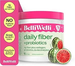Belli Welli Fiber Supplement for Women & Men – Premium Daily Fiber Powder from Organic Acacia with Added Collagen, Electrolytes & Probiotics – No Bloat, Constipation & Gut Health Support (Watermelon)