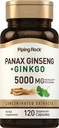Piping Rock Panax Ginseng & Ginkgo Biloba Supplement | 120 Capsules | with Black Pepper Extract | Vegetarian, Non-GMO, and Gluten Free Supplement