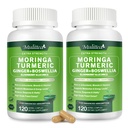 Moringa Capsules Organic 1000mg, 7-in-1 Superfood with Turmeric, Ginger, Elderberry, Licorice & Boswellia - Support Immune, Skin, Gut & Antioxidant-Non-GMO, GMP, 120 Vegan Capsules-2 Packs