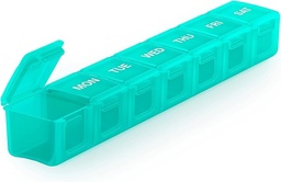 Sukuos Extra Large Weekly Pill Organizer, 7 Day Daily Pill Box Case Arthritis Friendly, Silkscreen Printed Medicine Container with Clear Lid for Vitamins, Fish Oils or Supplements (Cyan)