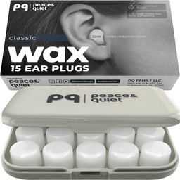 Peace&Quiet PQ Wax Ear Plugs for Sleeping, Swimming - 15 Soft Noise Cancelling Silicone Gel Wax Earplugs for Sleep and Swimmers, Ear Protection with Sound Blocking Level of 32 Db, (15-Pillows)