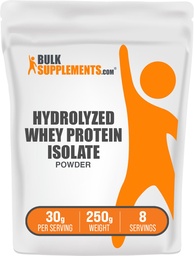 BulkSupplements.com Hydrolyzed Whey Protein Isolate Powder - Whey Isolate Protein - Unflavored & Gluten Free, 30g per Serving, 250g (8.8 oz) (Pack of 1)