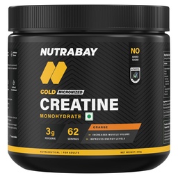 Nutrabay Gold Micronised Creatine Monohydrate Powder 3000 mg Creatine per Serving, NABL Lab Tested – Increases Muscle Mass, Strength & Power – Pre/Post Workout Supplement – 250 g, Orange