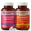 Carbamide Forte Japanese Reduced L-Glutathione 500mg with Hyaluronic Acid Tablet & Vitamin C with Amla Extract | Glutathione Tablets & Vitamin C Supplement | 30 Veg Tablets Each
