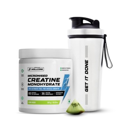 Wellcore Micronised Creatine Monohydrate (Creatine 83, Kiwi Kick) + Premium Steel Shaker | Enhanced Muscle Growth & Fast Recovery | Trustified Certified