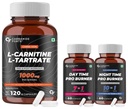 Carbamide Forte L-Carnitine L-Tartrate 1000mg Pre Workout Supplement - 120 Veg Capsules & Night & Day Fat Burner for Men & Women | 24-Hour Metabolic Support & Weight Loss Support - 60 Capsules Each