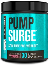 Jacked Factory Pumpsurge Caffeine Free Pre Workout for Men & Women - Nootropic Booster & Stim Free Pre Workout - Intense Pumps, Enhanced Focus - 30 Servings, Strawberry Lemonade