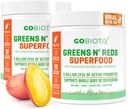 GOBIOTIX Super Greens and Reds Powder - Red and Green Superfood - Probiotic Supplement - Digestive Enzymes and Beet Root Powder - Organic Whole Foods Dietary Supplement (Mango, 2 Pack)