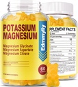Potassium Magnesium Supplement Gummies for Adults High Absorption Potassium Gluconate 99mg Magnesium Citrate 250mg with Vitamin B6 B12 Supports Mood, Energy, Muscle Relaxation, Bone Health, Sugar Free