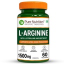 Pure Nutrition L Arginine Capsules 1500 mg | L-Arginines Supplements For Man | L Arginine L Citrulline Combo Improves Oxygen Flow with Caffeine & Beetroot Extract | Energy & Endurance Supplement for Men & Women - 60 Veg Capsules