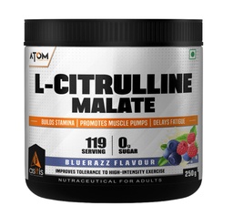 AS-IT-IS ATOM L-Citrulline Malate Powder 2000mg, Pre-Workout Supplement Men & Women, 250gm, 121 serves, Blue Razz