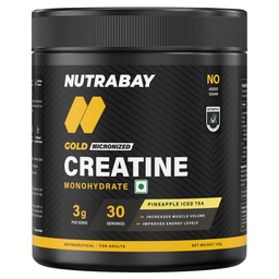 Nutrabay Gold Micronized Creatine Monohydrate 3g Creatine/Serving, NABL Lab Tested | DCD & DHT Tested | Increases Muscle Mass, Strength & Power – Pre/Post Workout Supplement – 120g, Pineapple Iced Tea