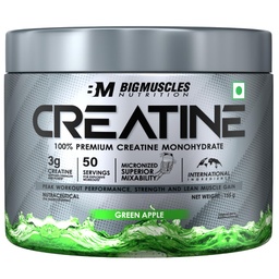 Bigmuscles Nutrition Creatine [155g, 50 Servings]|Green Apple | Micronized Creatine Monohydrate To Support Lean Muscle Repair & Recovery|Increase Strength&Athletic Performance,Powder, 1 count