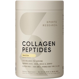 Sports Research Collagen Peptides - Hydrolyzed Type 1 & 3 Collagen Powder Protein Supplement for Healthy Skin, Nails, & Joints* - Easy Mixing Vital Nutrients & Proteins, Collagen for Women & Men