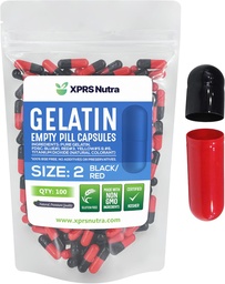 XPRS Nutra Size 2 Empty Capsules - 100 Count Empty Gelatin Capsules - Pills DIY Capsule Filling - Pure Bovine Pill Gel Caps for Do-It-Yourself Supplements (Black/Red)