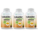 Turmeric Curcumin Supplement - 2250mg/d - Veggie Caps - 95% Curcuminoids with Black Pepper Extract (Bioperine) - 750mg Capsules - 100% Organic - Most Powerful Turmeric (Pack of 3)