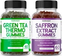 Green Tea Fat Burner (60 Count) Weight Loss Fat Burner Appetite Suppressant for Adults and Saffron Supplements (60 Gummies) Premium Sugar Free Gummy - 5 in 1 Advanced Formula - Vegan Safe & USA Made