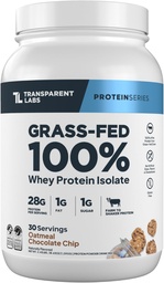 Transparent Labs Grass-Fed Whey Protein Isolate - Naturally Flavored, Gluten Free Grassfed Whey Protein Powder w/ 28g Protein per Serving & 9 Amino Acids - 30 Servings, Oatmeal Chocolate Chip Cookie