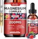 Triple Magnesium Complex Supplement, Magnesium Glycinate, threonate, Citrate Liquid Drops 200mg with Ashwagandha, CoQ10, Vitamin B6, C, D, Zinc - Vegan Mix Berry Flavor