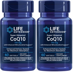 Life Extension Super Ubiquinol CoQ10 with Enhanced Mitochondrial Support, Potent Heart Health & Cellular Energy Production Support,Ultra-absorbable,Gluten-Free,Non-GMO, 100 mg, 60 softgels (Pack of 2)