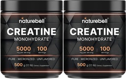 NatureBell 2 Pack Instant Creatine Monohydrate Powder 500g, 5,000mg Per Serving | Micronized, Pure, & Unflavored | Pre-Workout | Keto, Vegan, Filler-Free | 200 Servings (2.2 lb)