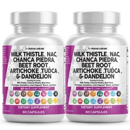 Clean Nutraceuticals Milk Thistle NAC Chanca Piedra Beet Root Artichoke Astragalus Dandelion Root - Liver Cleanse Supplement Plus TUDCA Choline & Ginger - 2Pack