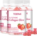Multi Collagen Protein Glow Beauty Collagen Gummies, Women's Anti-Aging Support with Glutathione, Biotin & Multivitamins, Promotes Skin & Hair Health, Strawberry, 180 Gummies (90 Days)