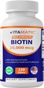 Vitamatic High Potency Biotin 20000 mcg (20mg) with Keratin 100mg - 120 Tablets - Biotin Supplements for Healthy Hair Skin & Nails for Adults (120 Count (Pack of 1))